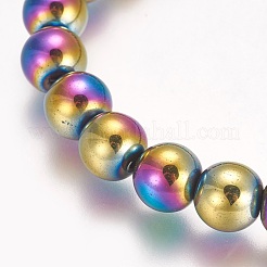 Bracelet extensible perlé en hématite synthétique non magnétique électroplaqué&nbsp;BJEW-P215-01-8mm