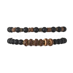 2 bracelet extensible en perles de noix de coco et d'agate noire naturelle pour femmes&nbsp;BJEW-JB12672