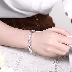 Squisiti bracciali a maglie in zirconi placcati cuore in ottone placcato color argento&nbsp;BJEW-BB00799