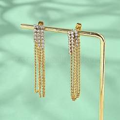 Orecchini a bottone con nappina in zirconia cubica trasparente in acciaio inossidabile 304&nbsp;EJEW-Z094-01B-G