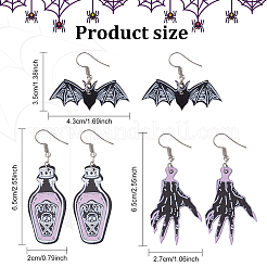 3 Paar 3 Stile Skeletthand & Fledermaus & Flasche Acryl-Ohrhänger für Halloween&nbsp;EJEW-AN0002-93