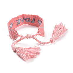 Pulsera trenzada de polialgodón (algodón poliéster) con dije de borla&nbsp;BJEW-F429-06