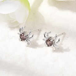 Spinnen-Ohrstecker aus Messing mit Mikropavé und Zirkonia&nbsp;EJEW-L306-04P-02