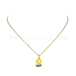 Halskette mit Blumenanhänger aus Emaille aus Zinklegierung mit Ankerketten aus 304er Edelstahl&nbsp;NJEW-JN04370