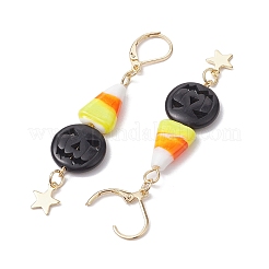 Halloween Candy Corn handgemachte Bunte Malerei & schwarzer Kürbis synthetischer Türkis Leverback Ohrhänger&nbsp;EJEW-JE05872
