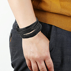 1 bracciale multifilo in pelle di vacchetta&nbsp;BJEW-CL0001-48B