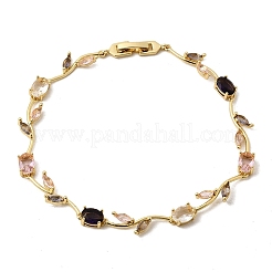 Blätterförmige Messing-Gliederarmbänder mit Mikropavé-Zirkonia-Fassung für Damen&nbsp;BJEW-D455-01G-05