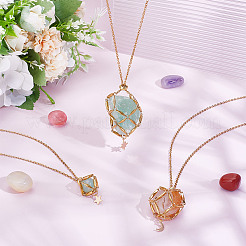 3 stücke 3 arten sterne mond edelstahl geflochtene kette macrame beutel leere stein halter anhänger halskette machen&nbsp;NJEW-UN00014