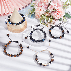 5 Stück 5 Stile natürliche und synthetische gemischte Edelsteine rund und böser Blick geflochtene Perlenarmbänder Set&nbsp;BJEW-AN0001-54