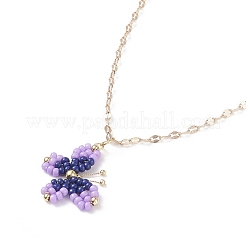 5 pièces 5 couleurs ensemble de colliers pendentif papillon tressé graine de verre&nbsp;NJEW-JN04046