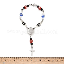 201 bracelets à breloques en acier inoxydable avec croix&nbsp;BJEW-B143-02P