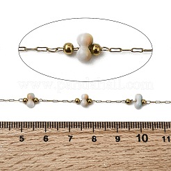 Cadenas de eslabones redondos con cuentas de porcelana de acero inoxidable 304 hechas a mano&nbsp;CHS-L032-16G-03