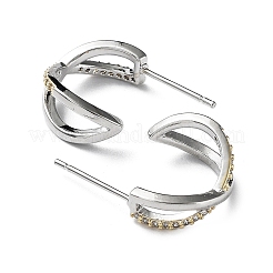 Orecchini a bottone incrociati in ottone bicolore con micro pavè di zirconi trasparenti&nbsp;EJEW-G371-02GP