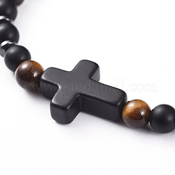 Bracelets extensibles en oeil de tigre naturel unisexe&nbsp;BJEW-JB04945-02