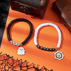 2 Stück 2 Farben Geister- und Spinnennetz-Legierung Emaille-Charm-Armband-Sets&nbsp;BJEW-JB10885
