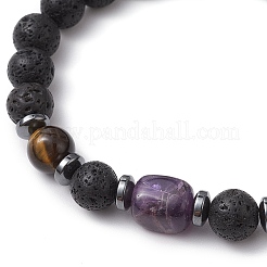 Pulseras elásticas de cuentas de roca de lava natural para mujeres y hombres&nbsp;BJEW-JB11323