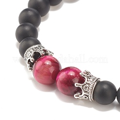 Bracciale con perline intrecciate in agata nera naturale smerigliata&nbsp;BJEW-JB08249-03