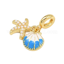 Messing Dodger blau Emaille europäischen Anhänger Charms&nbsp;KK-I352-24G