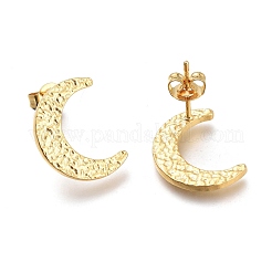 Boucles d'oreilles à tige en forme de croissant de lune martelé en acier inoxydable 304&nbsp;EJEW-H100-07G