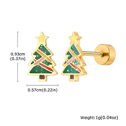 Boucles d'oreilles cartilage de Noël en acier inoxydable 304 émail vert pour femmes&nbsp;FS-WG5C804-02