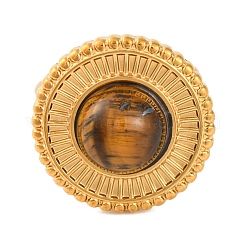 Flache runde Fingerringe aus natürlichem Tigerauge&nbsp;RJEW-Q822-02G-03