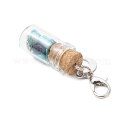 Colgante decorativo con chips de turquesa sintética dentro de una botella de los deseos de vidrio.&nbsp;HJEW-JM03306-02
