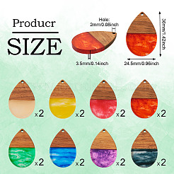 16 pièces 8 couleurs résine transparente et pendentifs en bois de noyer&nbsp;RESI-TA0002-66