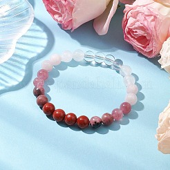 Braccialetti elastici con perline rotonde in quarzo rosa naturale e pietre preziose miste per le donne&nbsp;BJEW-JB11056-02