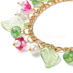 5 pièces 5 couleurs verre perle & trompette fleur & acrylique feuille bracelets à breloques ensemble&nbsp;BJEW-JB08909