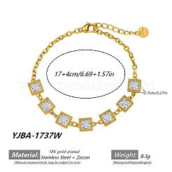 304 Edelstahl Pavé-Armbänder mit Zirkonia-Quadratgliedern für Damen&nbsp;WG6E589-02