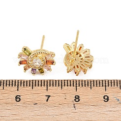 Pendientes de botón con forma de sol y circonitas cúbicas micropavé de latón&nbsp;EJEW-F400-10G