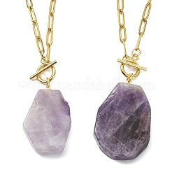 Anhänger mit natürlichen Amethyst-Nuggets an einer Kette aus Edelstahl 304 (Büroklammer) für Damen&nbsp;NJEW-JN06184