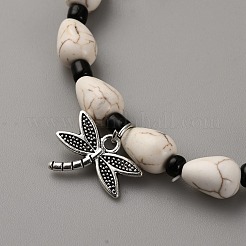 Cavigliere elasticizzate con perline a goccia in turchese sintetico e ciondolo in lega per donna&nbsp;AJEW-WH0596-282A