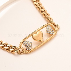 Colliers rectangulaires en acier inoxydable 304 avec pendentif en forme de cœur et strass pour femmes&nbsp;NJEW-D340-01G