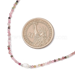 Colliers de perles de tourmaline naturelle multicolore ronde à facettes de 2 mm&nbsp;NJEW-JN05918-04