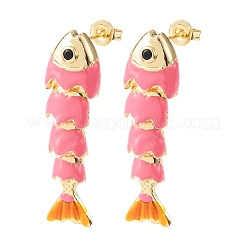 Ohrstecker aus Messing mit Fischmotiv und Mikropavé-Fassung aus Zirkonia&nbsp;EJEW-C174-05G