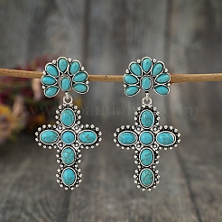 Orecchini pendenti boho con croce turchese sintetica&nbsp;PW-WG58438-01
