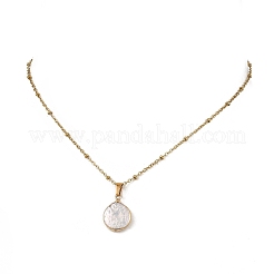 Colliers pour femmes avec pendentif pièce de monnaie en perle keshi naturelle baroque et chaîne satellite en acier inoxydable 304&nbsp;NJEW-JN06237