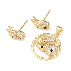 Set di orecchini pendenti e a bottone con micro pavé di zirconi cubici in ottone per donna&nbsp;SJEW-F227-01E-G