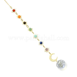 Chakra-Perlen aus Natursteinen und hängende Sonnenfänger aus Messing mit Sonne und Mond&nbsp;HJEW-JM04995-01