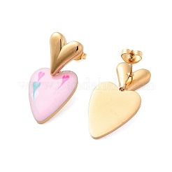 Boucles d'oreilles à tige en forme de cœur en acier inoxydable 304 avec placage ionique (IP)&nbsp;EJEW-A114-09G-02