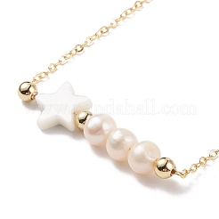 Perla naturale e stella di conchiglia con collane pendenti con perline malocchio&nbsp;NJEW-JN03898-02