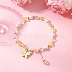 5 bracelet extensible en perles rondes de pierre de lune synthétique teinte givrée et de nacre&nbsp;BJEW-JB11822