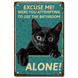 Eisenschild poster, für die wanddekoration zu hause, Rechteck mit dem Wort Entschuldigung, Sie haben versucht, alleine auf die Toilette zu gehen, Katze Muster, 300x200x0.5 mm