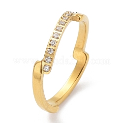 Revestimiento iónico (ip) 304 anillo ondulado de acero inoxidable con circonita cúbica, dorado, nosotros tamaño 7 (17.3 mm)
