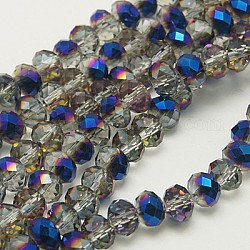 Electroplate Glass Faceted Rondelle Beads Strands, Half Plated, Blue, 6x4mm, Hole: 1mm, about 100pcs/strand, 18.1inch