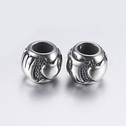 304 Stainless Steel European Beads, Large Hole Beads, Rondelle with Hand & Heart, Antique Silver, 10~10.5x8mm, Hole: 5mm