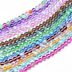 Synthetische Mondstein Perlen Stränge, holographische Perlen, gefärbt, Runde, Mischfarbe, 10 mm, Bohrung: 1 mm, ca. 36~39 Stk. / Strang, 14~15 Zoll