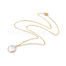 Colliers de perles de keshi de perles baroques naturelles plaquées, avec chaîne en laiton, plat rond, or, blanc, 18.1 pouce (46 cm)