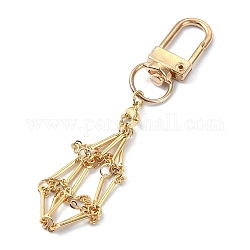 Brass Braided Macrame Pouch Empty Stone Holder for Keychain, with Brass Cable Chains and Alloy Swivel Clasps, Real 18K Gold Plated, 8.55cm